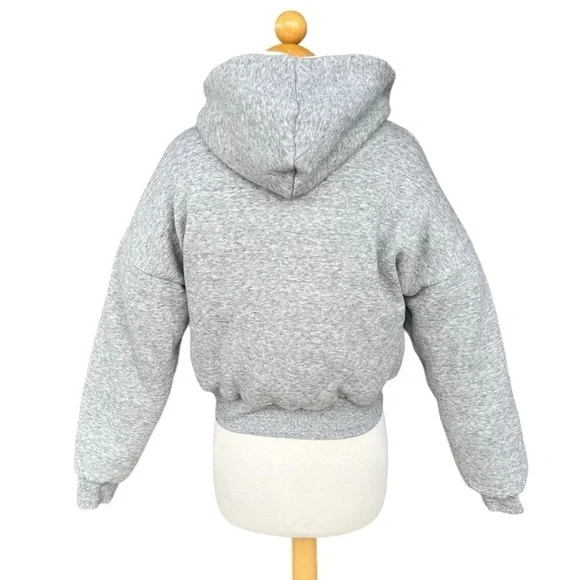 Madewell MWL Reversible Puffer Hoodie Jacket Gray Cream XXS Cropped Thick GUC
